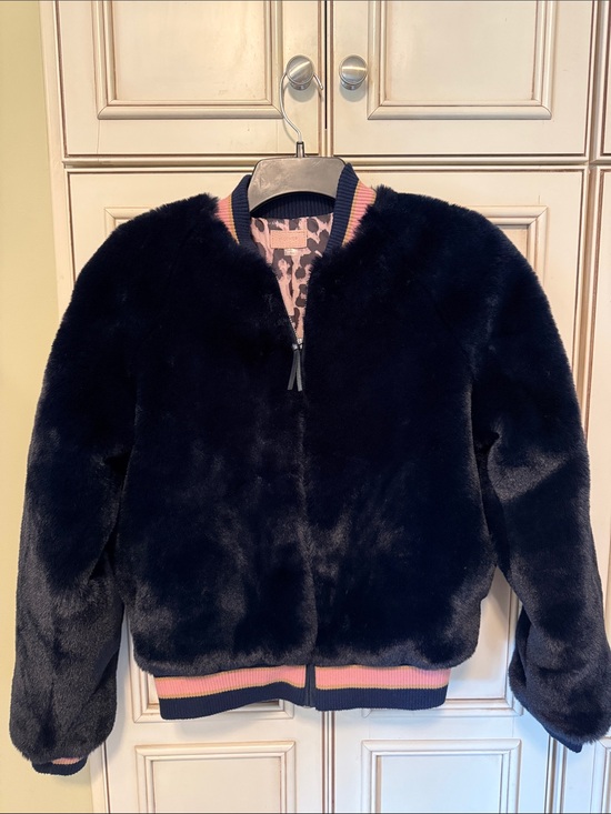 MOTHER Jackets & Blazers - MOTHER Blue Teddy Faux Fur Varsity Jacket with Pink Accents & Leopard lining
